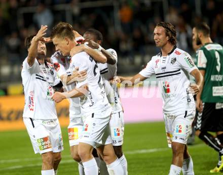 Fussball tipico Bundesliga. RZ Pellets WAC gegen SV Josko Ried. Torjubel (WAC). Wolfsberg, am 3.10.2015.
Foto: Kuess
---
pressefotos, pressefotografie, kuess, qs, qspictures, sport, bild, bilder, bilddatenbank