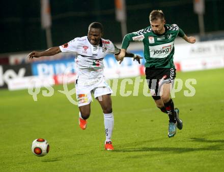 Fussball tipico Bundesliga. RZ Pellets WAC gegen SV Josko Ried. Ouedraogo Issiaka, (WAC), Petar Filipovic  (Ried). Wolfsberg, am 3.10.2015.
Foto: Kuess
---
pressefotos, pressefotografie, kuess, qs, qspictures, sport, bild, bilder, bilddatenbank