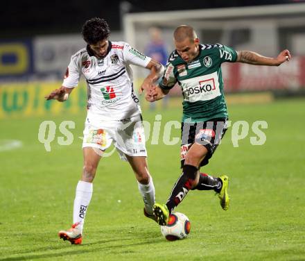 Fussball tipico Bundesliga. RZ Pellets WAC gegen SV Josko Ried. Jacobo Ynclan Pajares, (WAC),   Florian Hart (Ried). Wolfsberg, am 3.10.2015.
Foto: Kuess
---
pressefotos, pressefotografie, kuess, qs, qspictures, sport, bild, bilder, bilddatenbank