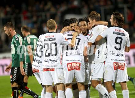 Fussball tipico Bundesliga. RZ Pellets WAC gegen SV Josko Ried. Torjubel (WAC). Wolfsberg, am 3.10.2015.
Foto: Kuess
---
pressefotos, pressefotografie, kuess, qs, qspictures, sport, bild, bilder, bilddatenbank