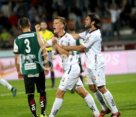 Fussball tipico Bundesliga. RZ Pellets WAC gegen SV Josko Ried. Torjubel Nemanja Rnic, Daniel Drescher (WAC). Wolfsberg, am 3.10.2015.
Foto: Kuess
---
pressefotos, pressefotografie, kuess, qs, qspictures, sport, bild, bilder, bilddatenbank