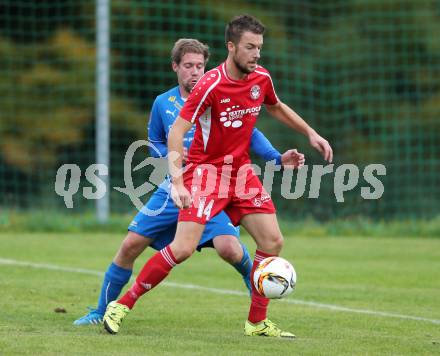 Fussball. Unterliga Ost. Ludmannsdorf gegen Sele Zell. Patrick Quantschnig  (Ludmannsdorf), Martin Kelih (Sele Zell). Ludmannsdorf, 4.10.2015.
Foto: Kuess
---
pressefotos, pressefotografie, kuess, qs, qspictures, sport, bild, bilder, bilddatenbank