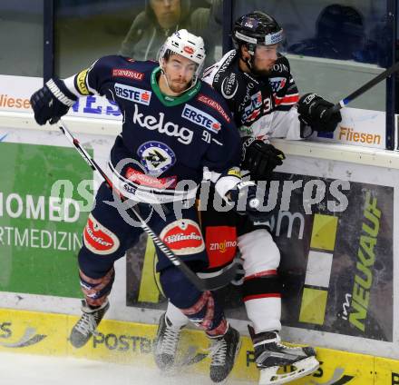 EBEL. Eishockey Bundesliga. EC VSV gegen HC Orli Znojmo. Miha Verlic,  (VSV), Jakub Stehlik (Znojmo). Villach, am 27.9.2015.
Foto: Kuess 


---
pressefotos, pressefotografie, kuess, qs, qspictures, sport, bild, bilder, bilddatenbank