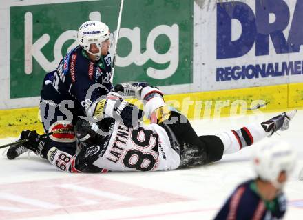 EBEL. Eishockey Bundesliga. EC VSV gegen HC Orli Znojmo. Ryan McKiernan,  (VSV), Libor Sulak (Znojmo). Villach, am 27.9.2015.
Foto: Kuess 


---
pressefotos, pressefotografie, kuess, qs, qspictures, sport, bild, bilder, bilddatenbank