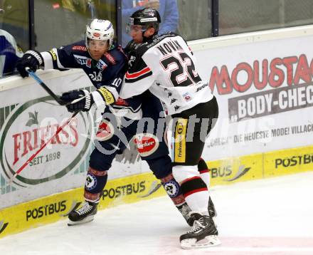 EBEL. Eishockey Bundesliga. EC VSV gegen HC Orli Znojmo. Brock McBride, (VSV), Patrik Novak  (Znojmo). Villach, am 27.9.2015.
Foto: Kuess 


---
pressefotos, pressefotografie, kuess, qs, qspictures, sport, bild, bilder, bilddatenbank