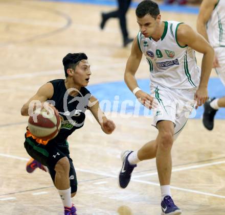 Basketball 2. Bundesliga 2015/16 Grunddurchgang 4.Runde. KOS Celovec gegen Basket Flames Wien. Nenad Kalmanada,  (KOS), Zadeh Mustafa Hassan (Basket Flames Wien). Klagenfurt, am 10.10.2015.
Foto: Kuess
---
pressefotos, pressefotografie, kuess, qs, qspictures, sport, bild, bilder, bilddatenbank