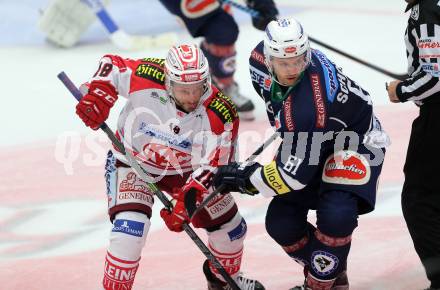 EBEL. Eishockey Bundesliga. EC VSV gegen KAC. Rick Schofield,  (VSV), Thomas Koch (KAC). Villach, am 10.11.2015.
Foto: Kuess 


---
pressefotos, pressefotografie, kuess, qs, qspictures, sport, bild, bilder, bilddatenbank