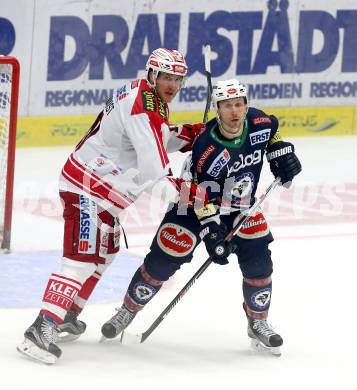 EBEL. Eishockey Bundesliga. EC VSV gegen KAC. Dustin Johner, (VSV), Jonas Nordquist  (KAC). Villach, am 10.11.2015.
Foto: Kuess 


---
pressefotos, pressefotografie, kuess, qs, qspictures, sport, bild, bilder, bilddatenbank