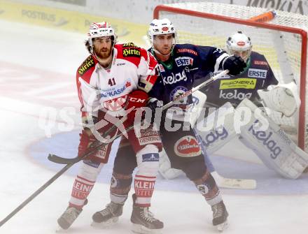 EBEL. Eishockey Bundesliga. EC VSV gegen KAC. Ryan McKiernan,  (VSV),  Luke Walker (KAC). Villach, am 10.11.2015.
Foto: Kuess 


---
pressefotos, pressefotografie, kuess, qs, qspictures, sport, bild, bilder, bilddatenbank