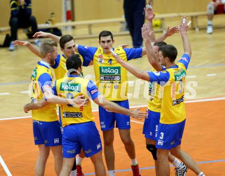 Volleyball. MEVZA. Aich/Dob gegen Mladost ZAGREB.  Jubel (Aich/Dob). Bleiburg, 14.10.2015.
Foto: Kuess
---
pressefotos, pressefotografie, kuess, qs, qspictures, sport, bild, bilder, bilddatenbank