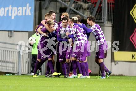 Fussball Sky go Erste Liga. SK Austria Klagenfurt gegen LASK Linz.    Torjubel  (Klagenfurt). Klagenfurt, am 16.10.2015.
Foto: Kuess
---
pressefotos, pressefotografie, kuess, qs, qspictures, sport, bild, bilder, bilddatenbank