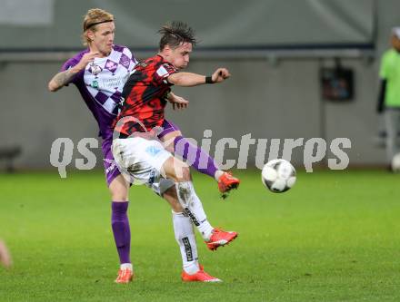 Fussball Sky go Erste Liga. SK Austria Klagenfurt gegen LASK Linz.    Dominic Puercher,  (Klagenfurt), Rene Gartler (Linz). Klagenfurt, am 16.10.2015.
Foto: Kuess
---
pressefotos, pressefotografie, kuess, qs, qspictures, sport, bild, bilder, bilddatenbank