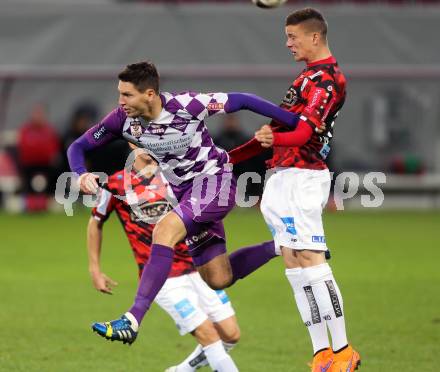 Fussball Sky go Erste Liga. SK Austria Klagenfurt gegen LASK Linz.    Bernd Kager,  (Klagenfurt),  Felix Luckeneder (Linz). Klagenfurt, am 16.10.2015.
Foto: Kuess
---
pressefotos, pressefotografie, kuess, qs, qspictures, sport, bild, bilder, bilddatenbank