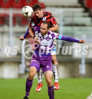 Fussball Sky go Erste Liga. SK Austria Klagenfurt gegen LASK Linz.    Christian Prawda,  (Klagenfurt),  Rene Gartler (Linz). Klagenfurt, am 16.10.2015.
Foto: Kuess
---
pressefotos, pressefotografie, kuess, qs, qspictures, sport, bild, bilder, bilddatenbank