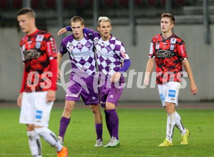 Fussball Sky go Erste Liga. SK Austria Klagenfurt gegen LASK Linz.    Torjubel Patrik Eler, Rajko Rep (Klagenfurt). Klagenfurt, am 16.10.2015.
Foto: Kuess
---
pressefotos, pressefotografie, kuess, qs, qspictures, sport, bild, bilder, bilddatenbank