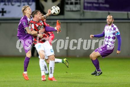 Fussball Sky go Erste Liga. SK Austria Klagenfurt gegen LASK Linz.    Dominic Puercher, (Klagenfurt),  Rene Gartler  (Linz). Klagenfurt, am 16.10.2015.
Foto: Kuess
---
pressefotos, pressefotografie, kuess, qs, qspictures, sport, bild, bilder, bilddatenbank