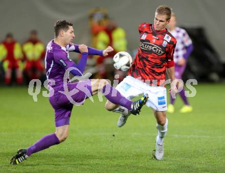 Fussball Sky go Erste Liga. SK Austria Klagenfurt gegen LASK Linz.    Bernd Kager,  (Klagenfurt),  Stefan Hager (Linz). Klagenfurt, am 16.10.2015.
Foto: Kuess
---
pressefotos, pressefotografie, kuess, qs, qspictures, sport, bild, bilder, bilddatenbank