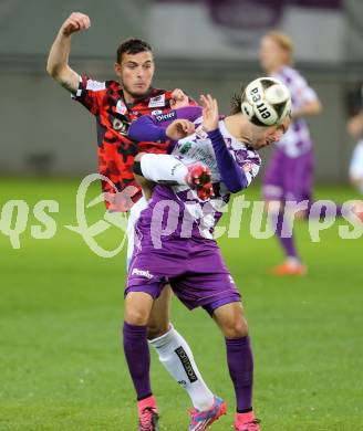 Fussball Sky go Erste Liga. SK Austria Klagenfurt gegen LASK Linz.    Sandro Zakany,  (Klagenfurt), Christopher Drazan (Linz). Klagenfurt, am 16.10.2015.
Foto: Kuess
---
pressefotos, pressefotografie, kuess, qs, qspictures, sport, bild, bilder, bilddatenbank