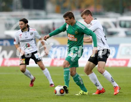 Fussball tipico Bundesliga. RZ Pellets WAC gegen SK Rapid Wien.  Daniel Drescher,  (WAC), Matej Jelic (Rapid). Wolfsberg, am 18.10.2015.
Foto: Kuess
---
pressefotos, pressefotografie, kuess, qs, qspictures, sport, bild, bilder, bilddatenbank