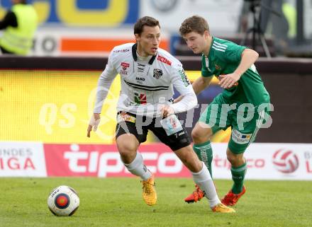 Fussball tipico Bundesliga. RZ Pellets WAC gegen SK Rapid Wien. Dario Baldauf, (WAC), Stephan Auer (Rapid). Wolfsberg, am 18.10.2015.
Foto: Kuess
---
pressefotos, pressefotografie, kuess, qs, qspictures, sport, bild, bilder, bilddatenbank