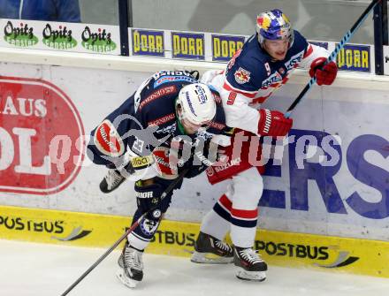 EBEL. Eishockey Bundesliga. EC VSV gegen EC Red Bull Salzburg. Markus Schlacher,  (VSV), Alexander Rauchenwald (Salzburg). Villach, am 20.10.2015.
Foto: Kuess 


---
pressefotos, pressefotografie, kuess, qs, qspictures, sport, bild, bilder, bilddatenbank