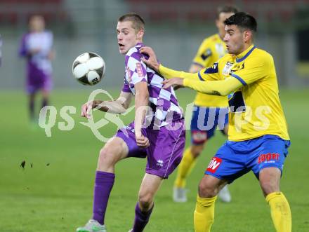 Fussball Sky go Erste Liga. SK Austria Klagenfurt gegen SKN St. Poelten.    Patrik Eler, (Klagenfurt), Daniel Petrovic  (St. Poelten). Klagenfurt, am 16.10.2015.
Foto: Kuess
---
pressefotos, pressefotografie, kuess, qs, qspictures, sport, bild, bilder, bilddatenbank