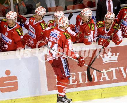 EBEL. Eishockey Bundesliga. KAC gegen UPC Vienna Capitals. Torjubel Jamie Lundmark (KAC). Klagenfurt, am 23.10.2015.
Foto: Kuess

---
pressefotos, pressefotografie, kuess, qs, qspictures, sport, bild, bilder, bilddatenbank