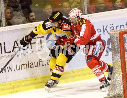 EBEL. Eishockey Bundesliga. KAC gegen UPC Vienna Capitals. Mark Popovic, (KAC), Matthew Dzieduszycki (Caps). Klagenfurt, am 23.10.2015.
Foto: Kuess

---
pressefotos, pressefotografie, kuess, qs, qspictures, sport, bild, bilder, bilddatenbank