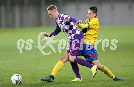 Fussball Sky go Erste Liga. SK Austria Klagenfurt gegen SKN St. Poelten.    Fabian Miesenboeck,  (Klagenfurt), David Stec (St. Poelten). Klagenfurt, am 16.10.2015.
Foto: Kuess
---
pressefotos, pressefotografie, kuess, qs, qspictures, sport, bild, bilder, bilddatenbank