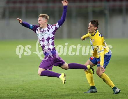 Fussball Sky go Erste Liga. SK Austria Klagenfurt gegen SKN St. Poelten.    Fabian Miesenboeck, (Klagenfurt),  David Stec (St. Poelten). Klagenfurt, am 16.10.2015.
Foto: Kuess
---
pressefotos, pressefotografie, kuess, qs, qspictures, sport, bild, bilder, bilddatenbank