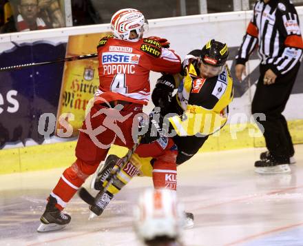 EBEL. Eishockey Bundesliga. KAC gegen UPC Vienna Capitals. Mark Popovic, (KAC), Andreas Noedl  (Caps). Klagenfurt, am 23.10.2015.
Foto: Kuess

---
pressefotos, pressefotografie, kuess, qs, qspictures, sport, bild, bilder, bilddatenbank