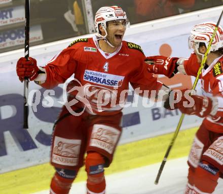 EBEL. Eishockey Bundesliga. KAC gegen UPC Vienna Capitals. Torjubel Mark Popovic, Manuel Geier (KAC). Klagenfurt, am 23.10.2015.
Foto: Kuess

---
pressefotos, pressefotografie, kuess, qs, qspictures, sport, bild, bilder, bilddatenbank