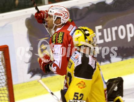 EBEL. Eishockey Bundesliga. KAC gegen UPC Vienna Capitals. Torjubel Mark Popovic, (KAC). Klagenfurt, am 23.10.2015.
Foto: Kuess

---
pressefotos, pressefotografie, kuess, qs, qspictures, sport, bild, bilder, bilddatenbank