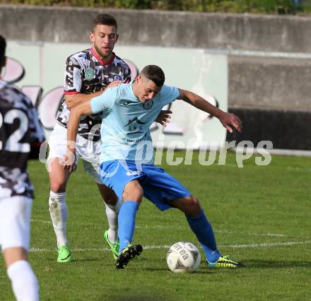 Fussball Regionalliga. Annabichler SV gegen SPG FC Pasching/LASK Juniors.  Niko Maric,  (ASV), Michael Lageder (Pasching). Annabichl, am 25.10.2015.
Foto: Kuess
---
pressefotos, pressefotografie, kuess, qs, qspictures, sport, bild, bilder, bilddatenbank