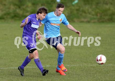 Fussball Unterliga Ost. SG FC Poggersdorf gegen Eberstein. Gerhard Krumpl, (Poggersdorf), Aleksandar Radonjic (Eberstein). Poggersdorf, am 25.10.2015.
Foto: Kuess
---
pressefotos, pressefotografie, kuess, qs, qspictures, sport, bild, bilder, bilddatenbank