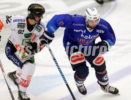 EBEL. Eishockey Bundesliga. EC VSV gegen Moser Medical Graz 99ers.  Ziga Pance, (VSV), Clemens Unterweger (Graz). Villach, am 30.10.2015.
Foto: Kuess 


---
pressefotos, pressefotografie, kuess, qs, qspictures, sport, bild, bilder, bilddatenbank