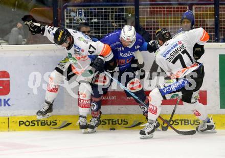 EBEL. Eishockey Bundesliga. EC VSV gegen Moser Medical Graz 99ers.  Nico Brunner, (VSV), Evan Brophey, Philip DeSimone  (Graz). Villach, am 30.10.2015.
Foto: Kuess 


---
pressefotos, pressefotografie, kuess, qs, qspictures, sport, bild, bilder, bilddatenbank