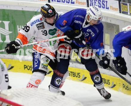 EBEL. Eishockey Bundesliga. EC VSV gegen Moser Medical Graz 99ers.  ValentinLeiler, (VSV), Matthew Fornataro (Graz). Villach, am 30.10.2015.
Foto: Kuess 


---
pressefotos, pressefotografie, kuess, qs, qspictures, sport, bild, bilder, bilddatenbank