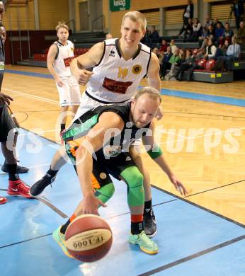 Basketball 2. Bundesliga 2015/16 Grunddurchgang 7.Runde.  Woerthersee Piraten gegen Basket Flames. SEbastian Wuertz,  (Woerthersee Piraten), Philipp Seel (Basket Flames). Klagenfurt, am 31.10.2015.
Foto: Kuess
---
pressefotos, pressefotografie, kuess, qs, qspictures, sport, bild, bilder, bilddatenbank