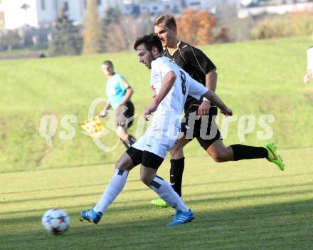 Fussball. Kaerntner Liga. Koettmannsdorf gegen Spittal/Drau. Peter Pucker (Koettmannsdorf), Mario Habunek (Spittal/Drau), Koettmannsdorf, 31.10.2015.
Foto: Kuess
---
pressefotos, pressefotografie, kuess, qs, qspictures, sport, bild, bilder, bilddatenbank