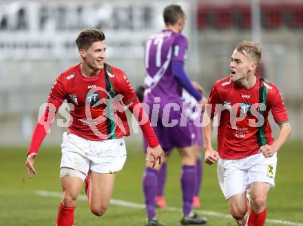 Fussball Sky go Erste Liga. SK Austria Klagenfurt gegen FC Wacker Innsbruck. Torjubel Florian Jamnig, Alexander Gruendler  (Innsbruck). Klagenfurt, am 6.11.2015.
Foto: Kuess
---
pressefotos, pressefotografie, kuess, qs, qspictures, sport, bild, bilder, bilddatenbank