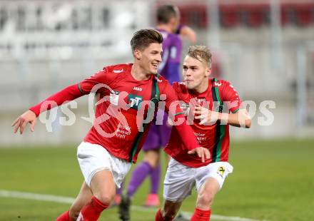 Fussball Sky go Erste Liga. SK Austria Klagenfurt gegen FC Wacker Innsbruck. Torjubel Florian Jamnig, Alexander Gruendler  (Innsbruck). Klagenfurt, am 6.11.2015.
Foto: Kuess
---
pressefotos, pressefotografie, kuess, qs, qspictures, sport, bild, bilder, bilddatenbank