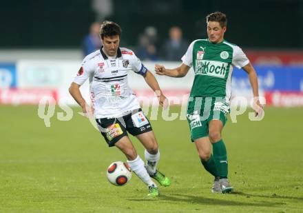 Fussball tipico Bundesliga. RZ Pellets WAC gegen SV Mattersburg. Joachim Standfest,  (WAC), Thorsten Roecher (Mattersburg). Wolfsberg, am 7.11.2015.
Foto: Kuess
---
pressefotos, pressefotografie, kuess, qs, qspictures, sport, bild, bilder, bilddatenbank