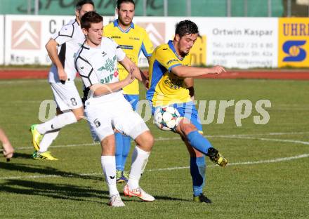 Fussball Kaerntner Liga. Voelkermarkt gegen St. Michael/Lavanttal.  Philipp Grilz, (Voelkermarkt), Angelo Darmann (St. Michael). Voelkermarkt, am 7.11.2015.
Foto: Kuess
---
pressefotos, pressefotografie, kuess, qs, qspictures, sport, bild, bilder, bilddatenbank