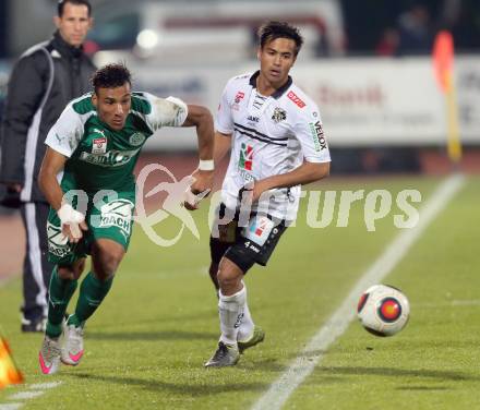 Fussball tipico Bundesliga. RZ Pellets WAC gegen SV Mattersburg. Stephan Palla, (WAC), Karim Onisiwo (Mattersburg). Wolfsberg, am 7.11.2015.
Foto: Kuess
---
pressefotos, pressefotografie, kuess, qs, qspictures, sport, bild, bilder, bilddatenbank