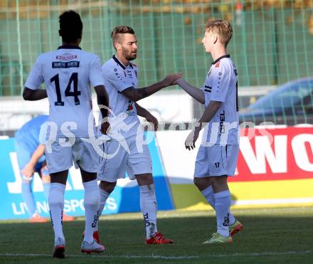 Fussball Regionalliga. RZ Pellets WAC Amateure gegen Annabichler SV.  Torjubel Manuel Seidl, Marc Andre Schmerboeck (WAC). Wolfsberg, Lavanttal Arena, am 8.11.2015.
Foto: Kuess
---
pressefotos, pressefotografie, kuess, qs, qspictures, sport, bild, bilder, bilddatenbank