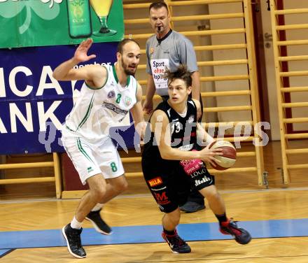 Basketball 2. Bundesliga 2015/16 Grunddurchgang 8.Runde.  KOÅ  Celovec	gegen Mattersburg Rocks. Strazar Jakob (KOS), Bernleithner Benjamin (Mattersburg). Klagenfurt, am 7.11.2015.
Foto: Kuess
---
pressefotos, pressefotografie, kuess, qs, qspictures, sport, bild, bilder, bilddatenbank