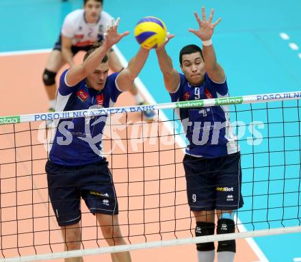 Volleyball BUndesliga. SK Posojilnica Aich/Dob gegen Hypo Tirol VT. Marek Beer, Renee Teppan (Tirol). Bleiburg, am 12.11.2015.
Foto: Kuess
---
pressefotos, pressefotografie, kuess, qs, qspictures, sport, bild, bilder, bilddatenbank