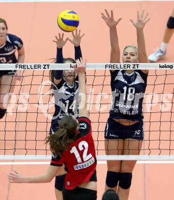 Volleyball Bundesliga. ATSC Wildcats gegen Salzburg. Daniella Katz, Amy Weststeyn (Wildcats). Bleiburg, am 12.11.2015.
Foto: Kuess
---
pressefotos, pressefotografie, kuess, qs, qspictures, sport, bild, bilder, bilddatenbank