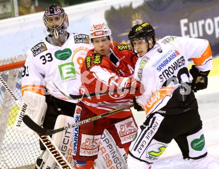 EBEL. Eishockey Bundesliga. KAC gegen 	Moser Medical Graz 99ers. Jamie Lundmark, (KAC), Thomas Hoeneckl, Rupert Strohmeier  (Graz). Klagenfurt, am 17.11.2015.
Foto: Kuess

---
pressefotos, pressefotografie, kuess, qs, qspictures, sport, bild, bilder, bilddatenbank